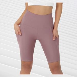 ODODOS High Waisted Athletic Biker Shorts with Pockets & Tummy Control MAUVE